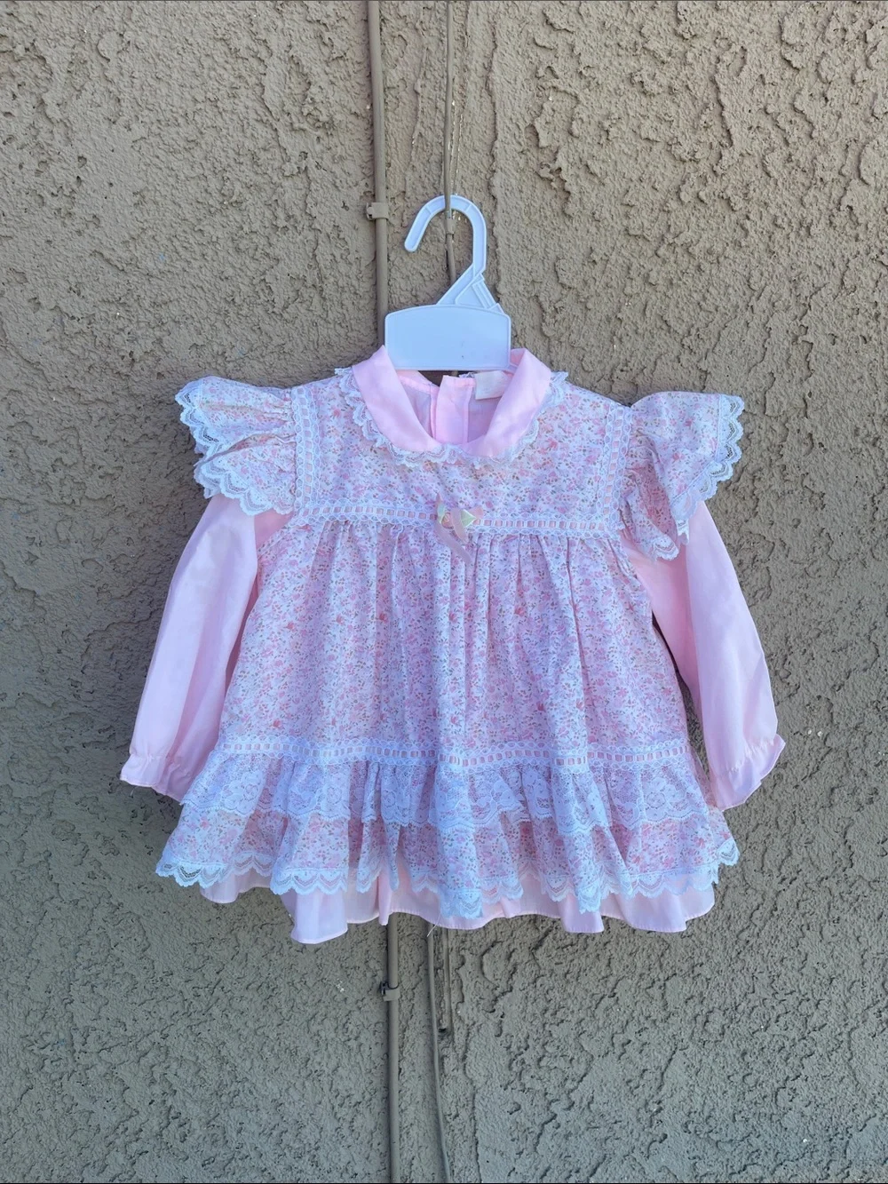 Source Unknown Pink Floral Lace-Trim Girls' Long Sleeve Top